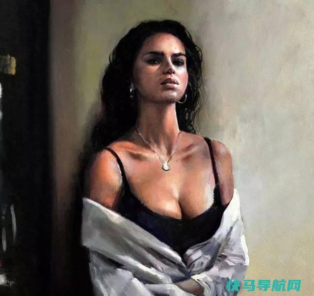 美女艺术家人体油画中的女郎，性感绝伦